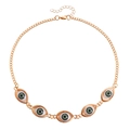 Cadena de cintura dorada con cinco colgantes de ojo malvado verde y cierre de mosquetón - Collar (ZW1457) / Dorado
