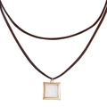 Collar minimalista de doble capa de terciopelo marrón con colgante cuadrado de corazón dorado - Cuerda Marrón Cuadrada Geométrica (ZW2061)