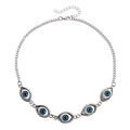 Ethnic silver body chain featuring five blue evil eye pendants with adjustable lobster clasp - Necklace (ZW1457) / Steel