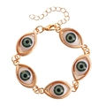 Ethnic gold-tone body chain featuring five green evil eye charms and lobster clasp - Bracelet (ZW1459) / Gold