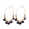 Bohemian gold hoop earrings with polished black stones and square beads for women - Black (ZW041-5)