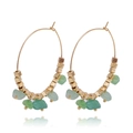 Bohemian large hoop earrings in gold plating with green turquoise stones and metal cubes - Green (ZW041-6)