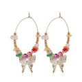 Bohemian large gold hoop earrings with colorful turquoise beads and white enamel butterfly - Butterfly Style (ZW077-1)