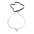 Elastic black leg chain with golden metal link and white heart pearl drop pendant - Heart Pearl Style (ZW1050)