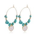 Bohemian gold hoop earrings with blue turquoise beads and white heart mother-of-pearl charms - Heart Mother of Pearl Style (ZW077-2)