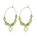 Bohemian gold hoop earrings with green turquoise chips and sun charms in ethnic style - Sun Style (ZW077-3)