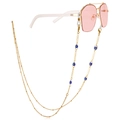Golden eyewear chain with blue evil eye beads and anti-slip silicone loops for women - Deep Blue
