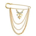 Golden bow brooch with multilayer chains, heart pendant and rectangular crystal accent - Bow-shaped Heart Pendant (zw496)