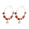 Bohemian gold hoop earrings with orange stone beads and hanging star charms - Star Style (ZW077-7)