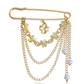 Golden safety pin brooch with pearl clover pendant and multilayer chain tassels - Four-leaf Clover With Pearl Tassel (zw451)