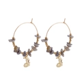 Gold hoop earrings featuring irregular grey stones and a detailed seahorse pendant - Seahorse Style (ZW077-8)