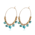 Bohemian gold hoop earrings with turquoise stones and geometric metallic beads - Blue (ZW041-2)