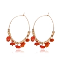 Bohemian large gold hoop earrings with red coral stone beads and cutout metal details - Red (ZW041-3)