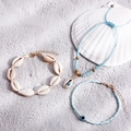 Three-piece Bohemian seashell and blue bead anklet set with evil eye charm for beach wear - Blue