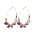 Bohemian gold hoop earrings with square beads and purple natural amethyst stones - Purple (ZW041-4)