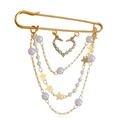 Broche dorée à chaînes multiples avec pendentif cœur, perles et étoiles pour costume - Perle En Forme De Cœur Et D'étoile À Cinq Branches (zw418)