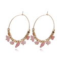 Bohemian gold hoop earrings featuring irregular pink turquoise stones in ethnic style - Pink (ZW041-7)