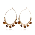 Bohemian large gold hoop earrings with brown tiger eye stones and cubic beads - Brown (ZW041-8)
