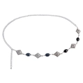 Zilveren heupketting met zwarte facetstenen en ruitvormige bedels voor dames - Zwarte Edelsteen Stijl (ZW1638) / Zilver Zwart