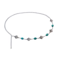 Zilveren heupketting met smaragdgroene harsstenen en gegraveerde ruitpatronen - Groene Edelsteen Stijl (ZW1635) / Zilver En Groen