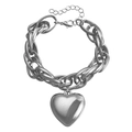 Polished silver chunky chain necklace with heart pendant and adjustable lobster clasp closure - Bracelet Silver Color (ZW3369)