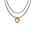 Collar choker ajustable de cordón negro con colgante de corazón dorado pulido mujer - Corazón Dorado Cuerda Marrón (ZW234)