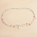 Detail of colorful beaded waist chain with star beads and natural seashell pendant - Bohemian Multicolor Gravel Shell (ZW220)