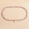 Detail of colorful beads body chain featuring a white seashell and starfish charms - Mediterranean Blue White Star Decor (ZW298)
