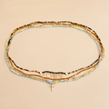 Detail of layered waist chains with beads, starfish charms and EMPRESS gold pendant - Gold Letter Cross Combination (ZW254)