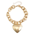 Gold heart pendant necklace with chunky textured O-chain and adjustable lobster clasp - Bracelet Gold (ZW3397)