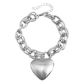 Polished silver chunky chain necklace with a large metallic heart pendant and extension - Bracelet Silver Color (ZW3397)