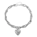 Polished silver chunky chain necklace with a large 3D heart pendant and lobster clasp - Large Heart Silver Necklace