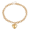 Chunky gold-plated O-chain necklace featuring a polished heart pendant and lobster clasp - Necklace Gold (ZW1510)