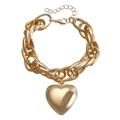 Thick golden link bracelet featuring a large polished heart pendant and lobster clasp - Bracelet Gold (ZW3369)