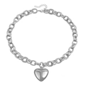 Silver chunky chain necklace featuring a large hollow heart pendant and adjustable clasp - Necklace Silver Color (ZW1510)