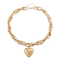 Golden chunky O-chain choker necklace with a large 3D heart-shaped pendant - Necklace Gold (ZW1896)