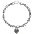 Silver chunky chain necklace with a large heart pendant in a polished punk style - Necklace Silver Color (ZW1896)