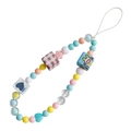 Dragonne de téléphone en perles macaron avec lapin mignon et motifs de cœur - Style Lapin Dessin Animé de Couleur Macaron(ZW2209)