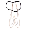 Sexy gelaagde beenketting met zwarte elastische band, goudkleurige kettingen en parels - Goud
