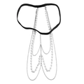 Sexy meerlaagse witte parel beenketting met zwarte elastische band en zilveren franje - Wit K/Zilver