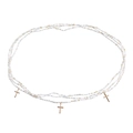 Bohemian multi-layer seed bead waist chain with rose gold cross charms on white background - Light Color Series Multi Layer Cross Pendant (ZW1794)