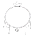 Franse vintage parelketting met hartvormige hanger en fijne kwastjesdetails - Goud