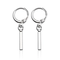Minimalist silver hoop earrings with vertical bar pendants in a polished metallic finish - Silver