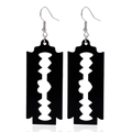 Gothic black acrylic razor blade dangle earrings with silver hooks for women - Black Blade Style (ZW3053)