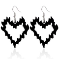 Gothic style black matte acrylic flame heart blade earrings with silver fishhook wires - Black Heart-Shaped Style
