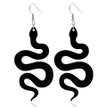 Dramatic black acrylic snake-shaped dangle earrings with polished silver hooks - Black Snake Style (ZW3027 Black)