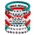 7Pcs Christmas polymer clay beaded bracelet set with holiday words Joy Merry Believe - Contextual Letters Multi-Layer Combination (ZW3200)