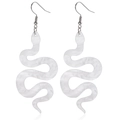 White marble texture acrylic snake drop earrings with silver hooks on white background - White Snake Style (ZW3027 White)