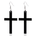 Gothic style large black acrylic cross dangle earrings with silver fishhook ear hooks - Black Cross Design (ZW3040)