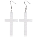 Minimalist white resin cross earrings with silver hooks in a long geometric punk style - White Cross Style (ZW3040)